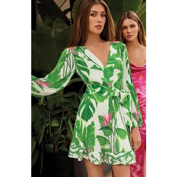 Milly Women's Liv Paradise Palm Pleated Self Tie Mini Dress Flowy Feminine NWT - Picture 1 of 9